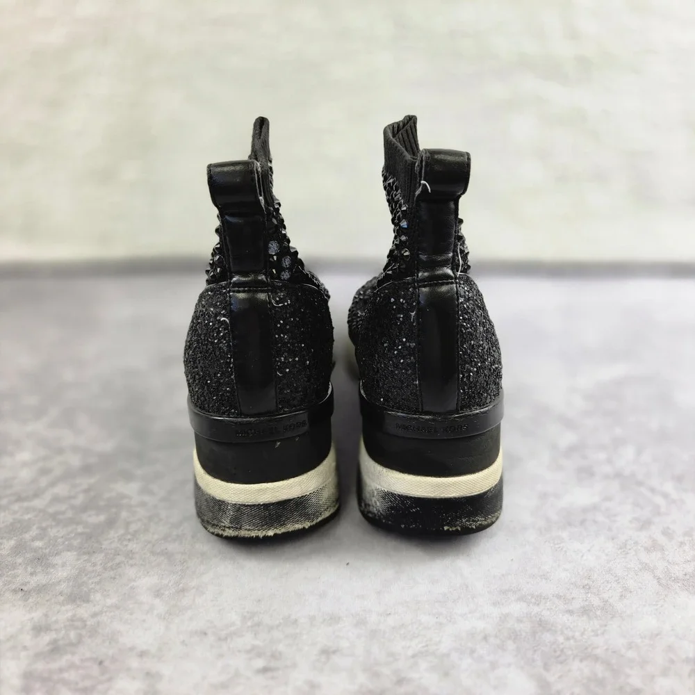 Michael Michael Kors Skyler Black Rhinestone Glitter Wedge Sock Sneakers Sz 7.5